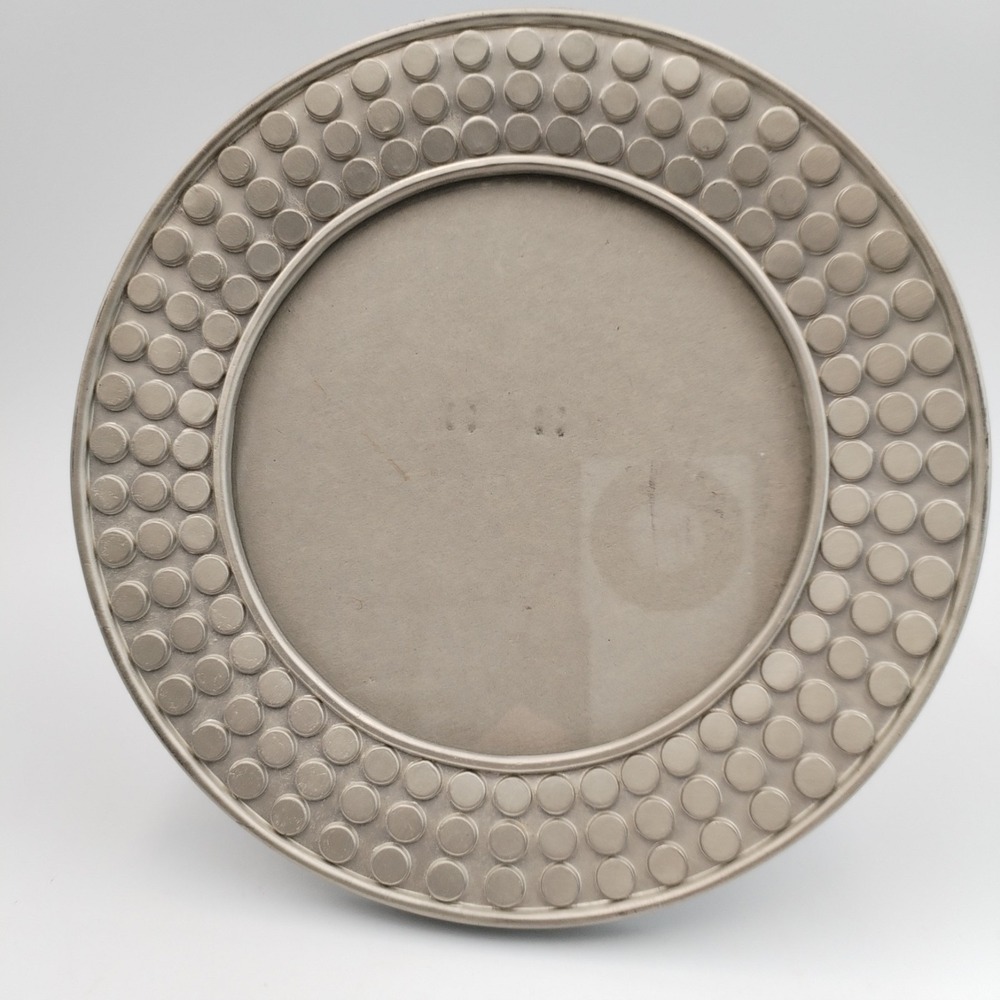 Vintage 1998 HB Group Round Pewter Tone Picture Frame Studded Bubble Texture 7.5